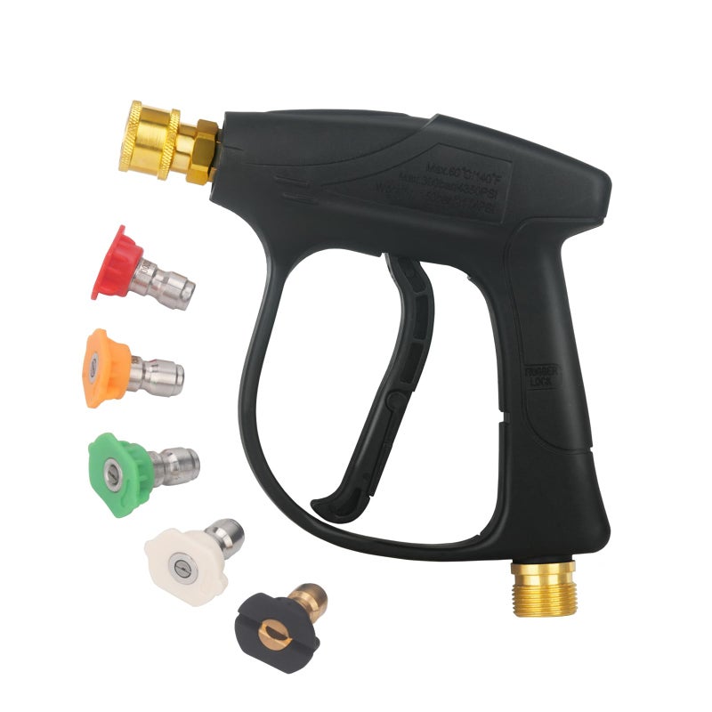 DUSICHIN DUS-220 Short Wand High Pressure Washer Handle Gun 3000 PSI Max 5 Pressure Power Washer Nozzles Tips Black - Image 1